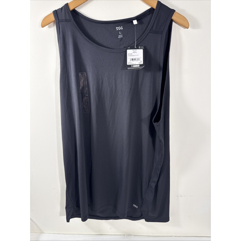 DSG Men's Run Tank‎ Pure Black Size Large Moisture Wicking Reflective UV 50+